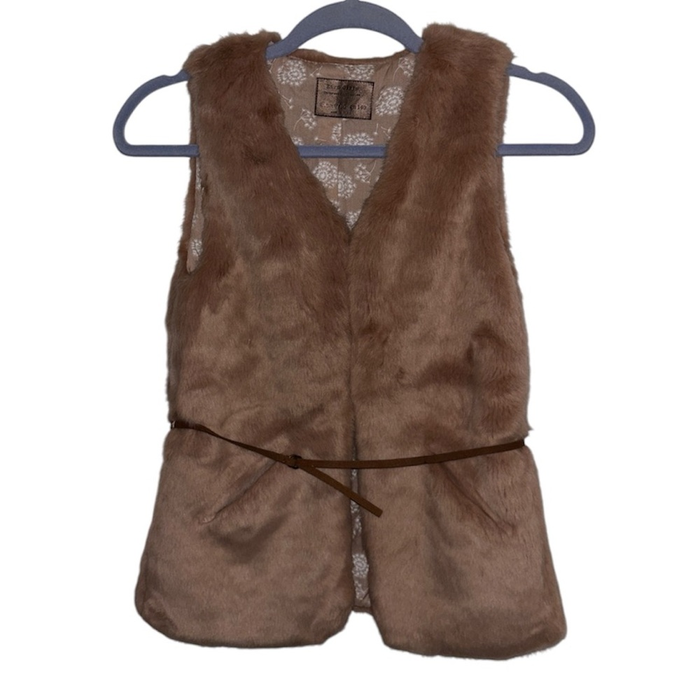 Zara Girls Dusty Rose Faux Fur Belted Vest